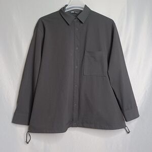 Uniqlo X Theory Shirt Jacket Mens XL Black Snap Front Stretch Casual Shacket